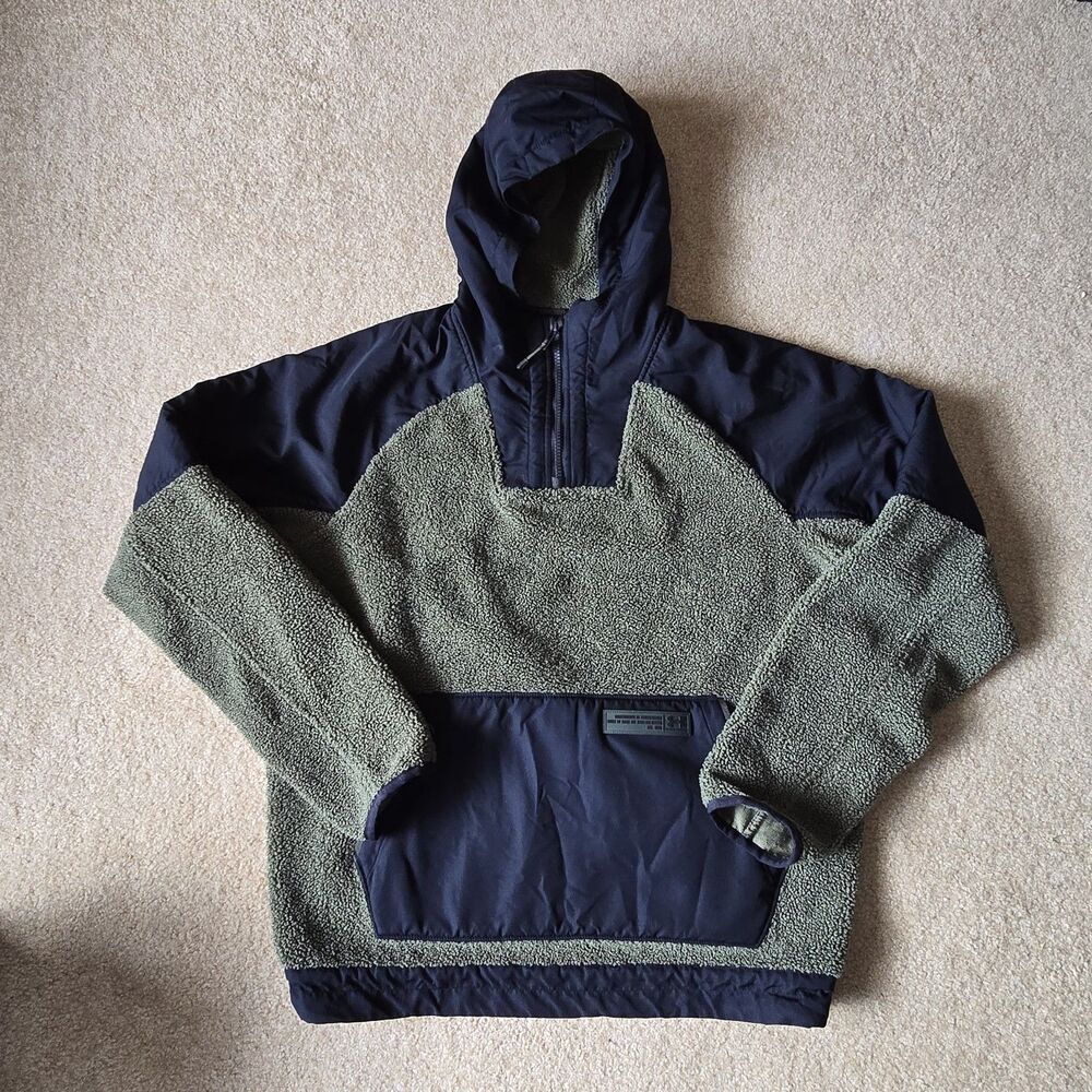 Under Armour Mission Boucle Fleece Anorak Pocket Pullover Hoodie Mens L Green